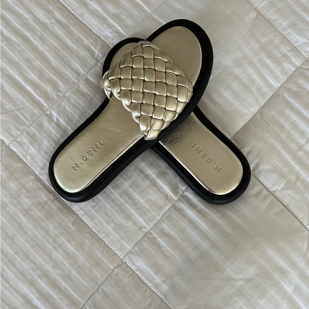 M. Gemi Metallic Gold Leather Weave Sandals